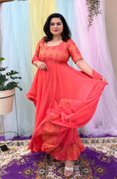 Peach brocade anarkali
